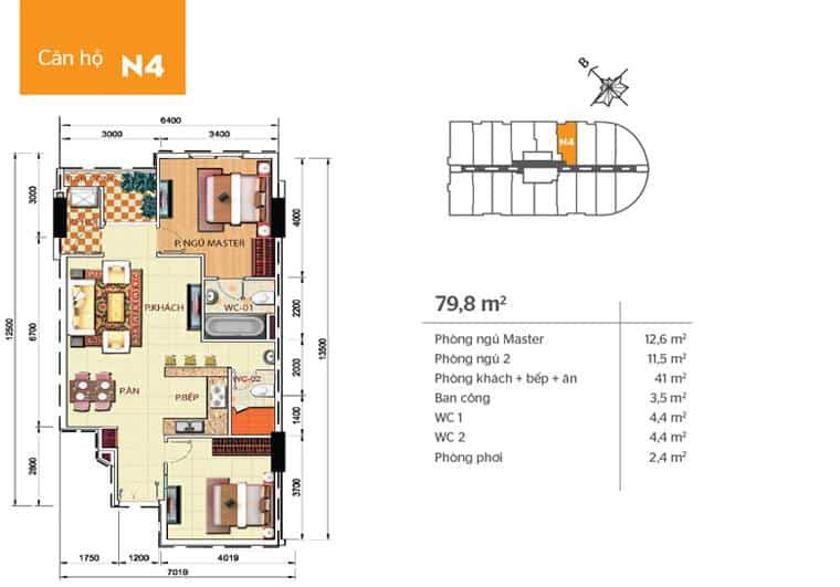 Mặt bằng căn hộ Phúc Yên 2 - căn n4