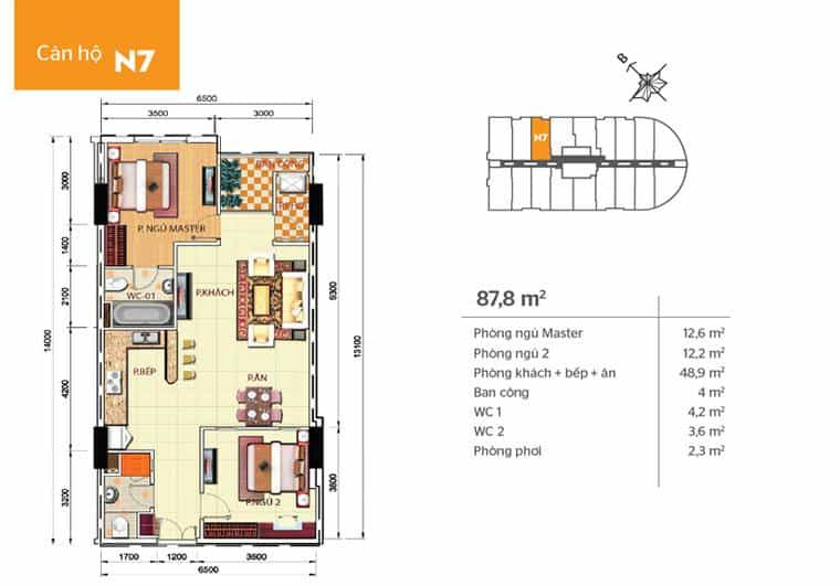 Mặt bằng căn hộ Phúc Yên 2 - căn n7
