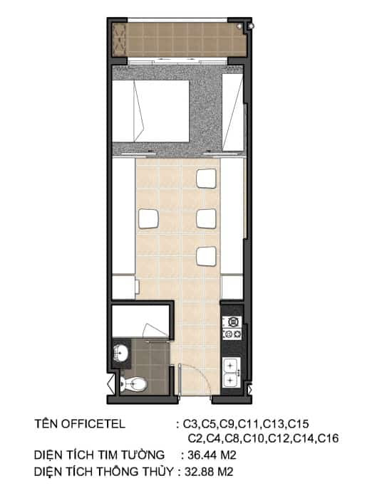 Mặt bằng chi tiết căn hộ Officetel C2-C3-C4-C5-C8-C9-C10-C11-C12-C13-C14-C15-C16 SkyCenter