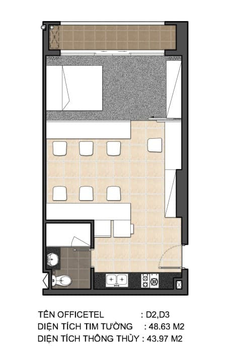 Mặt bằng chi tiết căn hộ Officetel D2-D3 SkyCenter
