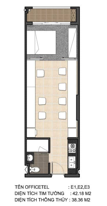 Mặt bằng chi tiết căn hộ Officetel E1-E2-E3 SkyCenter