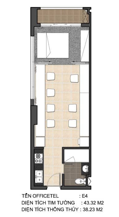 Mặt bằng chi tiết căn hộ Officetel E4 SkyCenter
