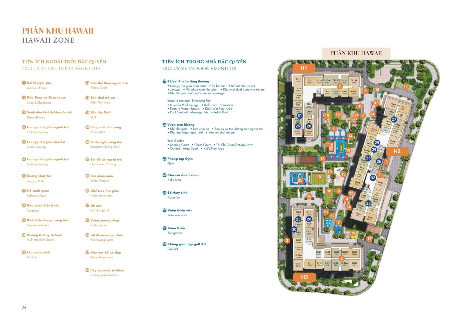 Mặt bằng phân khu Hawaii Masteri Waterfront