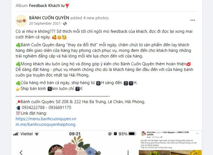 Mẫu bài viết quảng cáo feedback quán ăn