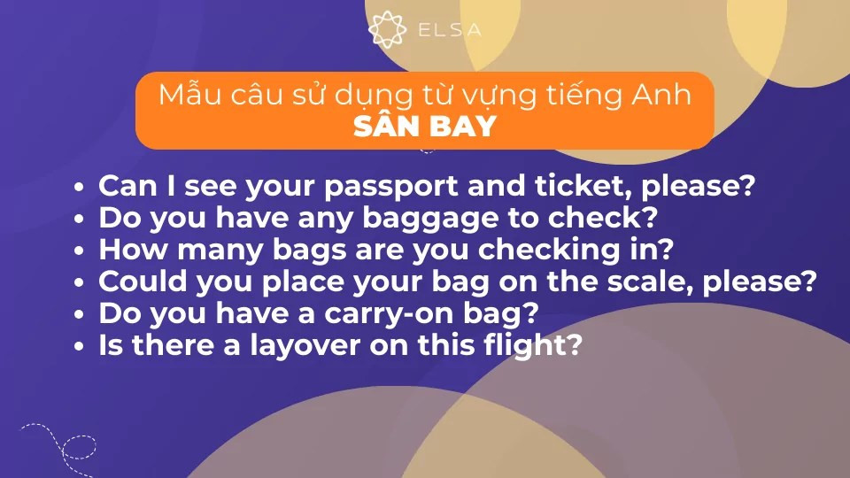 Mẫu câu có sử dụng từ vựng tiếng Anh sân bay