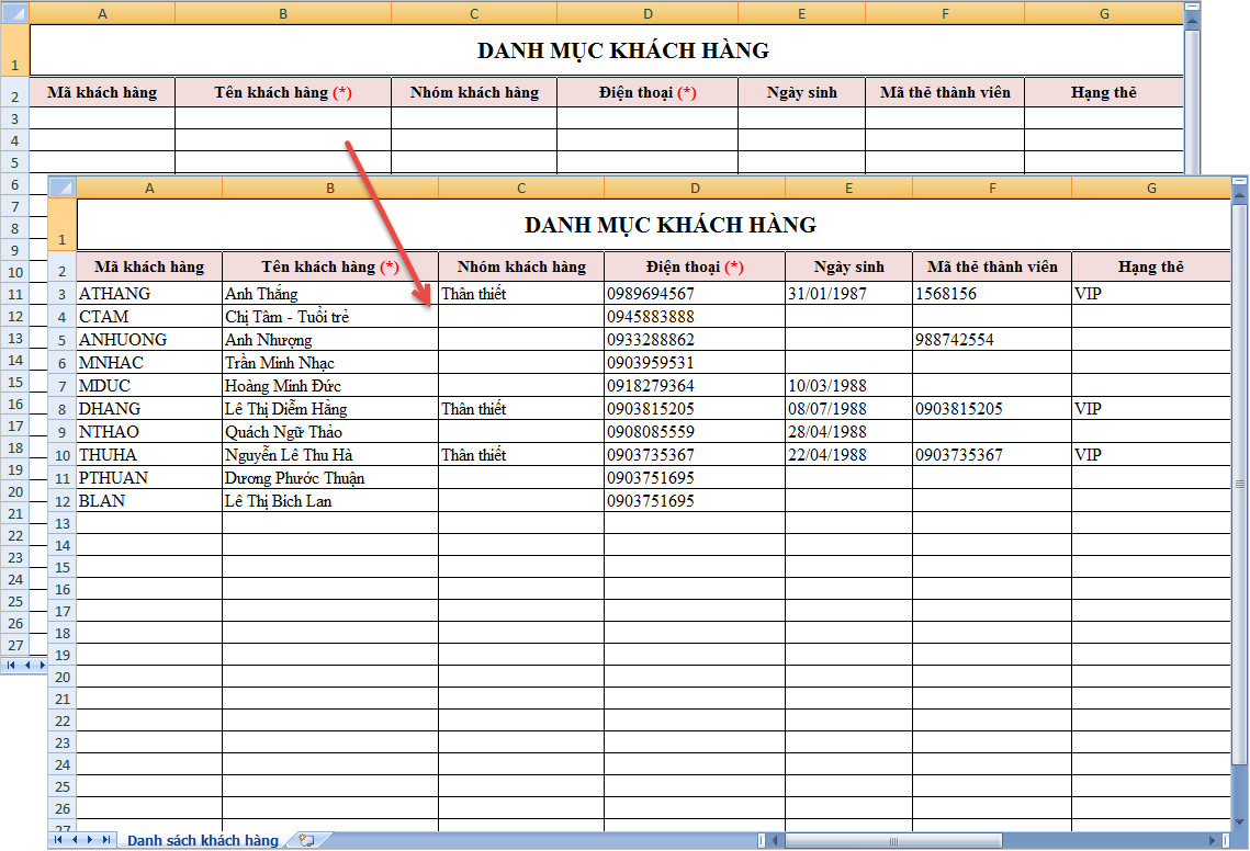 Mẫu file quản lý khách hàng cơ bản