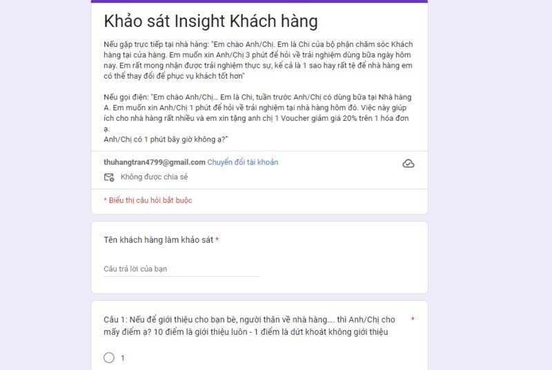Mẫu phiếu khảo sát insight khách hàng