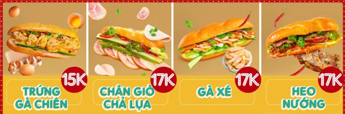 Menu bánh mì Cô Ba Sài Gòn