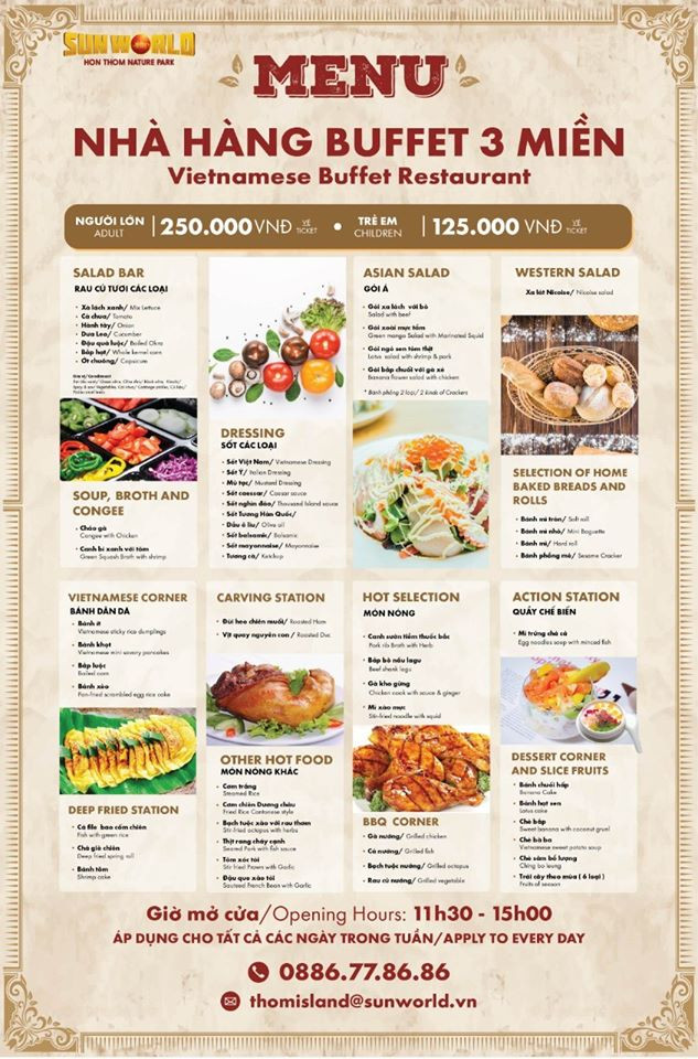Menu của Nhà hàng Buffet 3 miền tại Hòn Thơm
