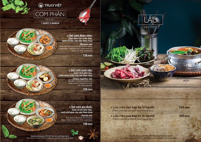 Menu dân giã của Truly Việt