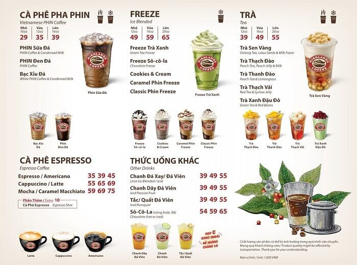 Menu Highland Coffee