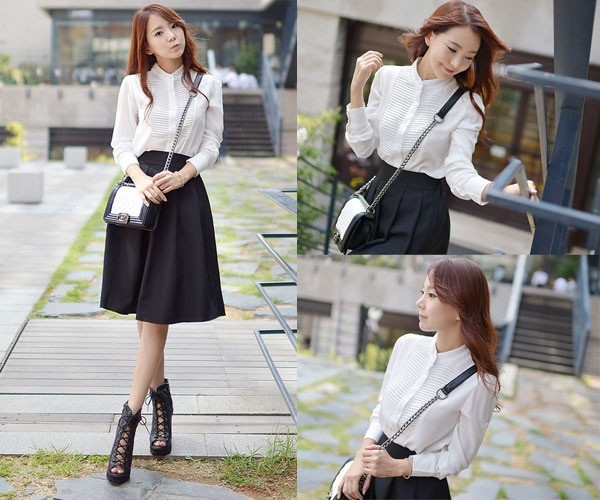 Mix đồ với chân váy xòe màu đen: nên kết hợp với áo gì?