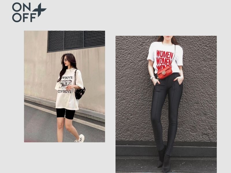Mix áo thun oversize với quần legging mùa hè