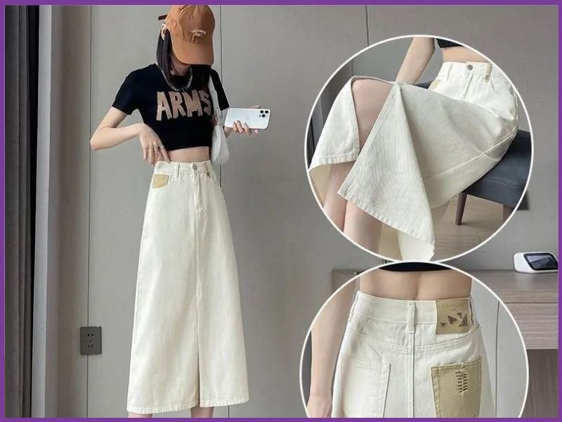 mix chân váy jean với áo thun