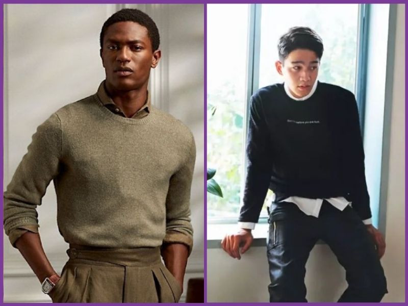 Mix sơ mi nam với sweater cổ tròn