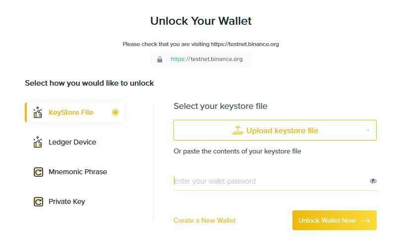 Mở khóa ví sàn Binance DEX