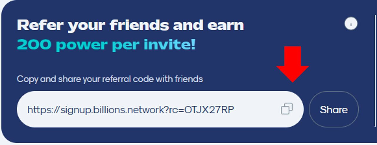 Mời bạn bè đến Billions Network