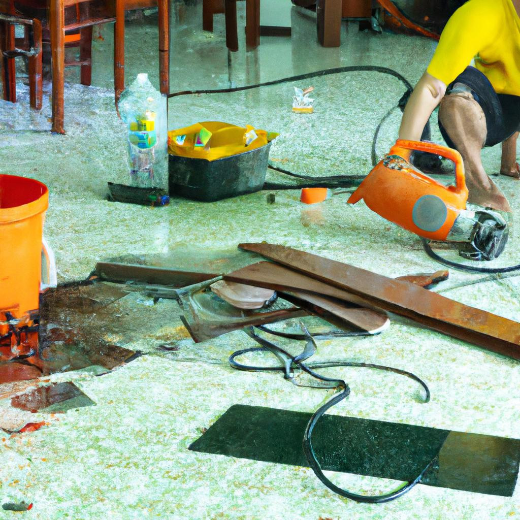 Người đang chuẩn bị các dụng cụ và vật liệu cần thiết để bảo dưỡng sàn gỗ tại nhà ở Thành phố Hồ Chí Minh