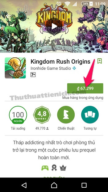 Nhấn nút số tiền cần thanh toán để mua game