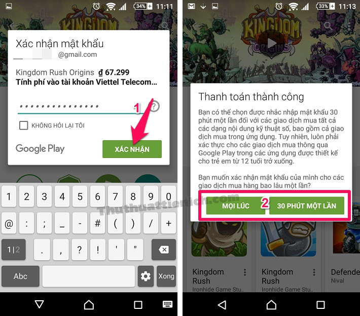 Nhập mật khẩu tài khoản Google để xác nhận mua game