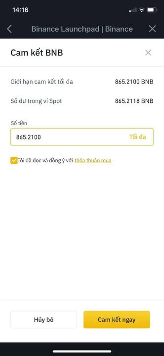 Nhập số lượng BNB muốn cam kết
