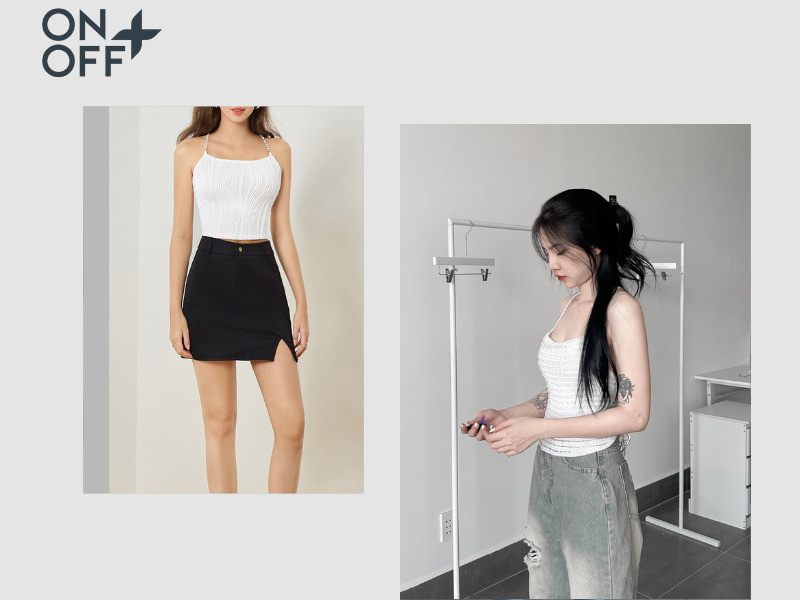 outfit ấn tượng với áo hai dây lưng chéo