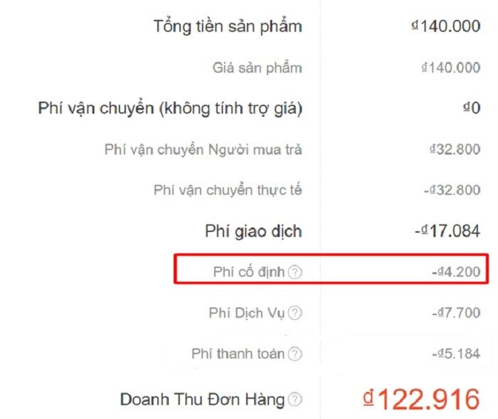 Phí cố định đối với người bán không thuộc Shopee Mall