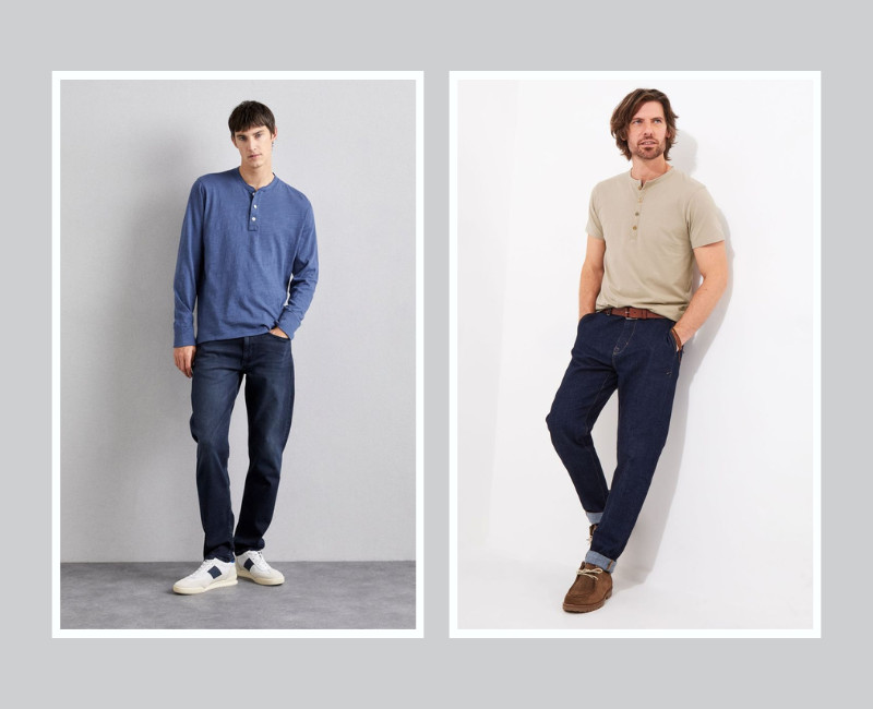 Phối áo Henley với quần jeans