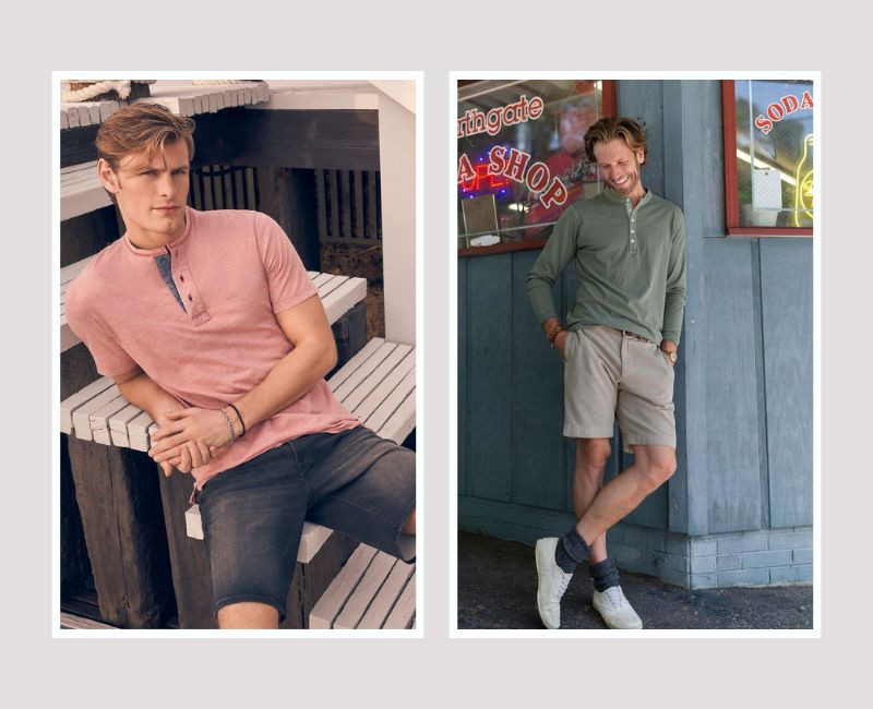 Phối áo Henley với quần short nam