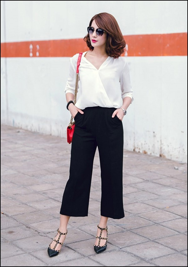 Phối áo sơ mi với quần Culottes