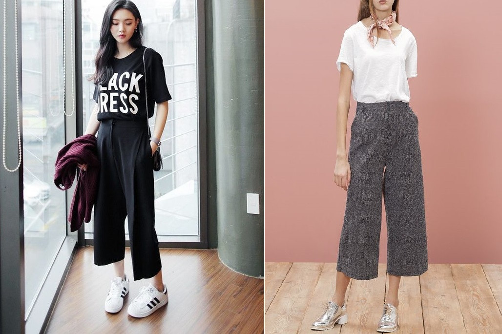 Phối áo thun cùng culottes