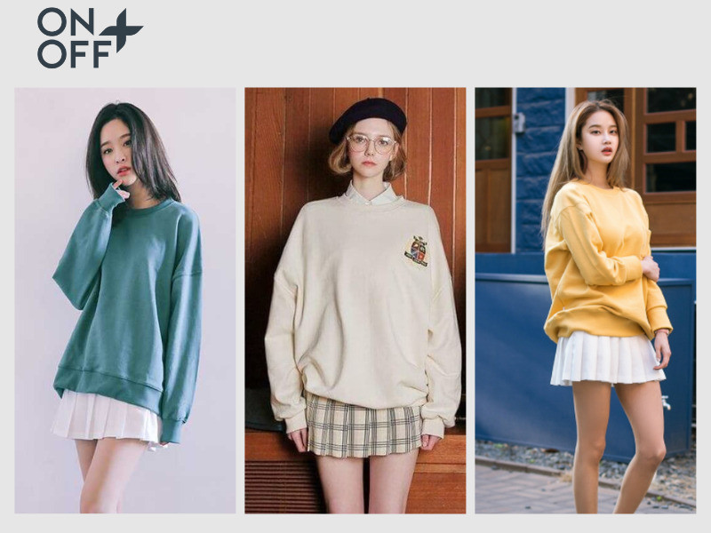 Phối áo thun sweater form rộng với chân váy chữ A