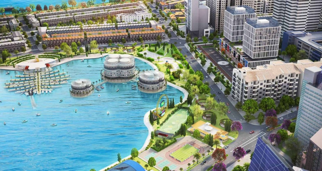 Phối cảnh công viên, hồ cảnh quan, bến du thuyền