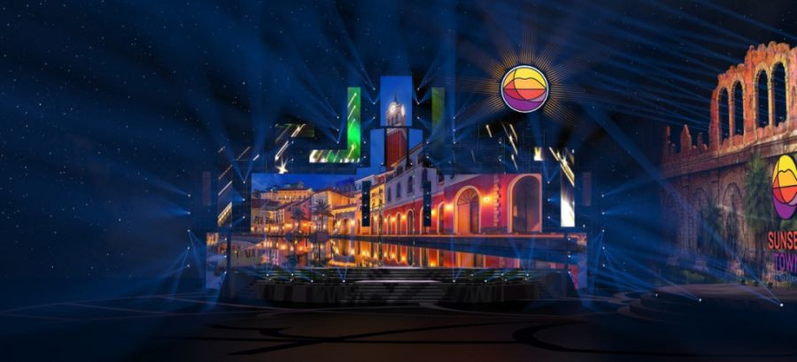 Phối cảnh sân khấu chương trình New Year Countdown 2023 tại quảng trường Ánh Dương, thị trấn Hoàng Hôn