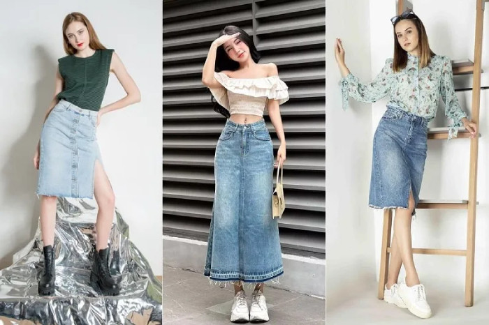 Phối chân váy jeans với giày thể thao