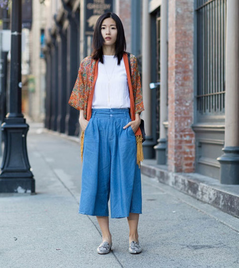Phối culottes với cardigan