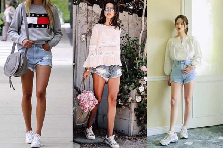 Phối quần short với giày thể thao khỏe khoắn