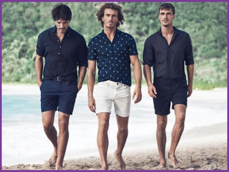 Phối sơ mi cộc tay với quần short đi biển