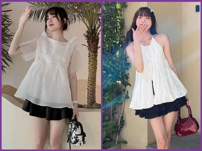 Phối với chân váy ngắn xếp ly