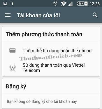 Phương thức thanh toán đã bị xóa trong cửa hàng Google Play