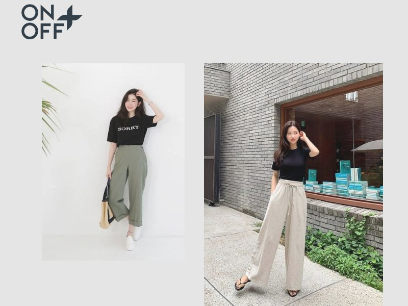 Quần culottes với áo thun