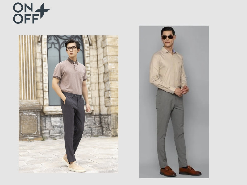 quần tây xám phối áo màu be