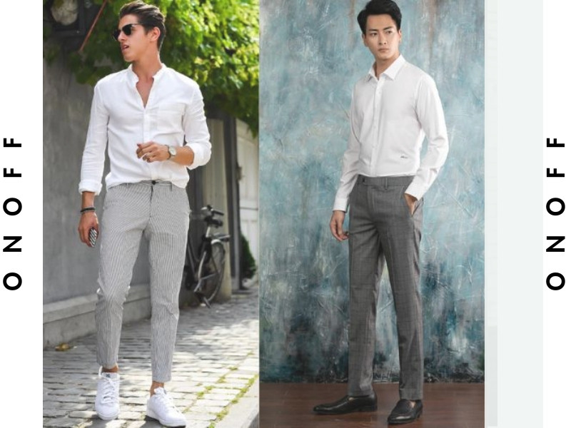quần tây xám phối áo sơ mi trắng