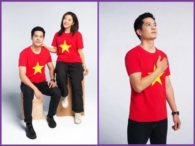 Quần vải đen với áo cờ đỏ sao vàng