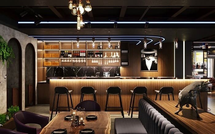 Quầy bar hình chữ L hiện đại, sang trọng