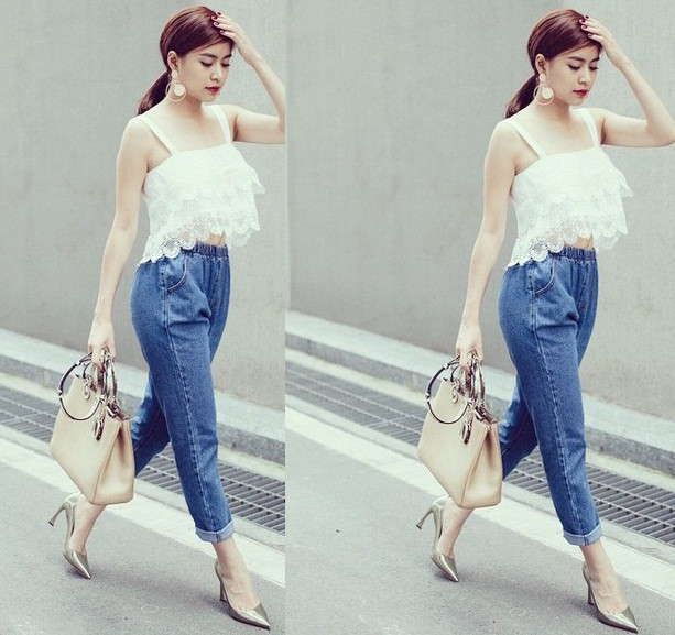 Quyến rũ như Hoàng Thùy Linh mix baggy với sandals