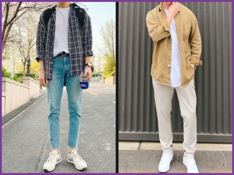 Sơ mi oversize khoác ngoài áo thun