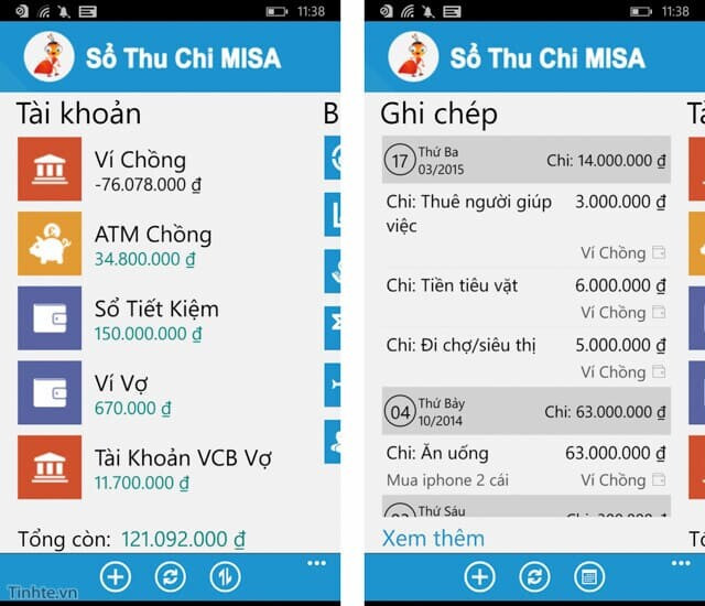 Sổ thu chi MISA