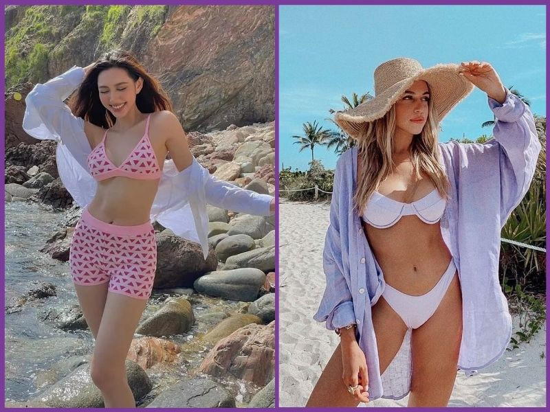 Swimsuit với áo sơ mi trắng