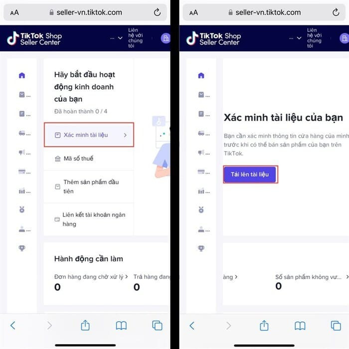 Tải lên tài liệu xác minh tài khoản